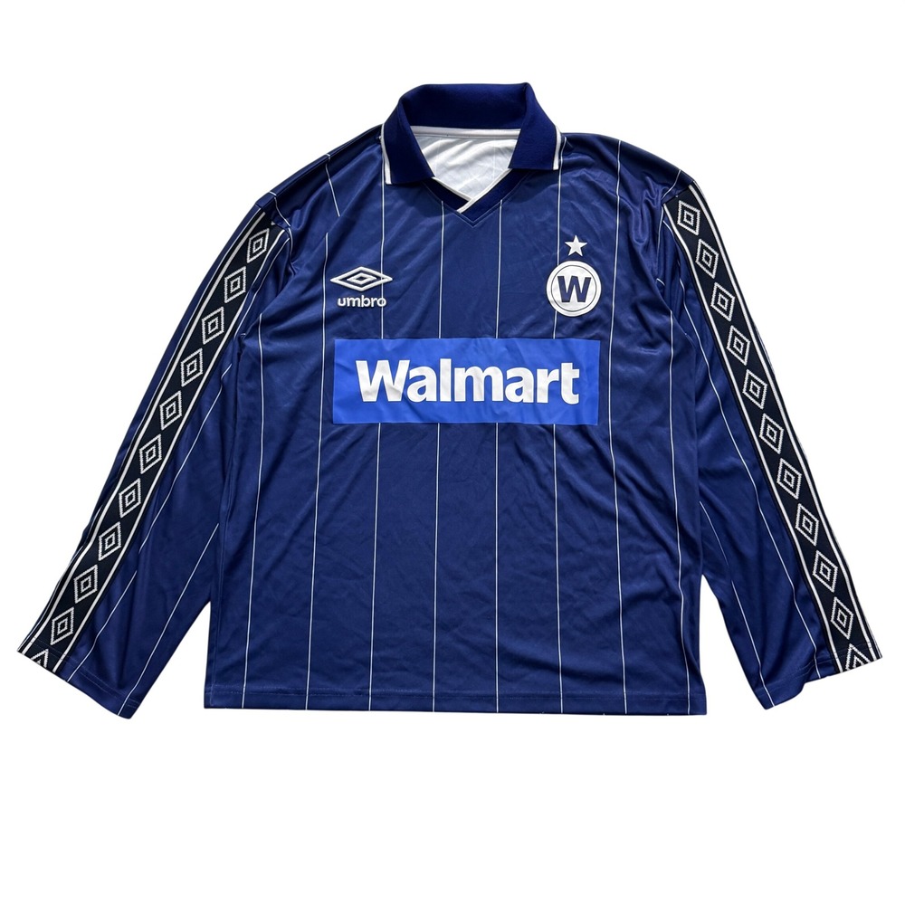 Umbro Walmart Long Sleeve Soccer Jersey Navy Blue Pinstripe Sleeve Tape Mens L